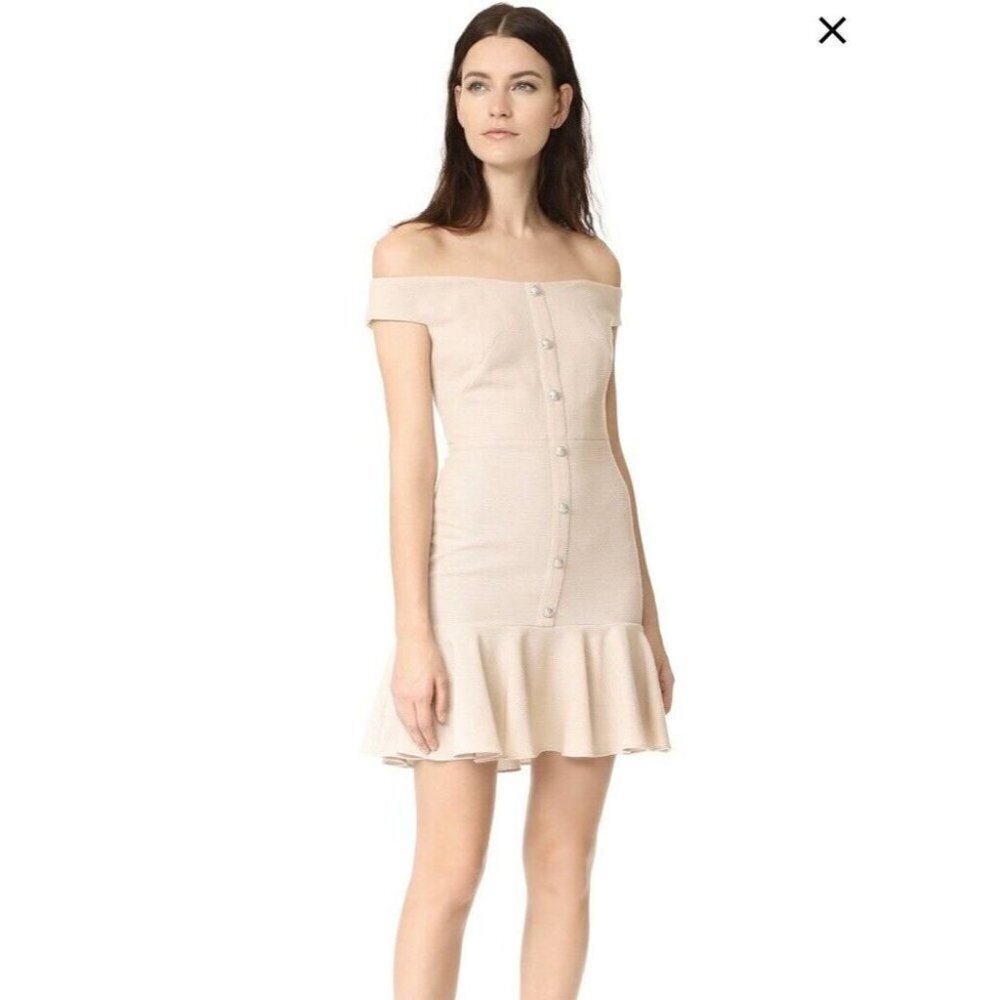 Veronica Beard Cream Colored Winnie Off Shoulder Flounce Knee Length Dress  10